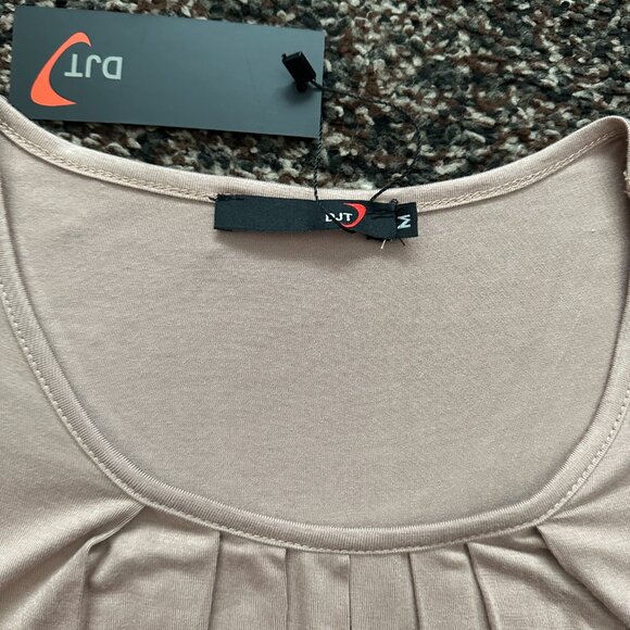 DJT FASHION (M) Warm Taupe Brown Pleated Tee Scoop Blouson Loose Top Coffee Tan - Picture 7 of 11